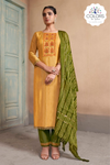 Yellow & Green Embroidered Cotton Salwar Suit