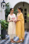 Floral Embroidered Organza Suit - Amber Yellow
