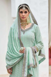 Mint Green Sequin Embellished Sharara Suit With Lace Detailing