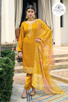 Mirror Embroidered Viscose Silk 3-piece Suit - Yellow