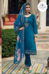 Mirror Embroidered Viscose Silk 3-piece Suit - Prussian Blue