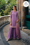 Sequin Embellished Shimmery Sharara Suit - Purple