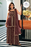 Heavy Embroidery and Sequin Work Maroon Festive Wear Sharara Suit