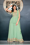 Heavy Embroidery and Sequin Work Festive Wear Sharara Suit - Sea Green