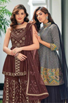 Heavy Embroidery and Sequin Work Maroon Festive Wear Sharara Suit