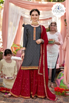 Alluring Sequin Embroidered Flared Sharara Suit - Grey & Red