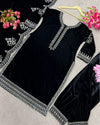 Sequin Embroidered Velvet Suit Set - Black