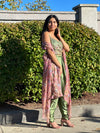 Embroidered Crop Top Dhoti Set with Printed Cape - Olive Green