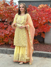 Festive Special Sequin Embroidered Gharara Suit - Yellow