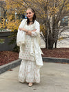 Sequin Embellished Shimmery Sharara Suit - White