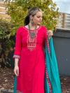 Embroidered and Gotta Worked Cotton Lehenga Suit - Pink & Blue