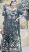 Sequin Embroidered Nayra Cut Flared Sharara Suit - Forest Green