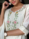 Chikan Sifli Work Embroidered Suit - White