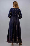 Ethnic Motif Printed A-Line Gown - Navy Blue