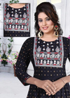 Ethnic Motif Printed A-Line Gown - Black