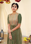 Pine Green Georgette Gown With Heavy Embroidery Work