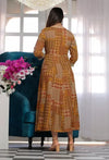 Mustard Yellow Sequin Embroidered Printed A-Line Ethnic Dress