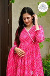 Bright Pink Shaded Bandhni Print Anarkali Suit with Pompom Lace