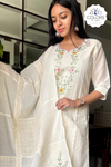 Chikan Sifli Work Embroidered Suit - White