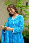 Cyan Blue Bandhni Print Anarkali Suit with Pompom Lace