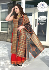 Elegant Chanderi Cotton Sequin Work Digital Print Long Dress - Honey & Red