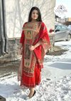 Elegant Chanderi Cotton Sequin Work Digital Print Long Dress - Red
