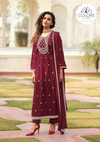 Beautiful Embroidery Worked Naira Cut Designer suit - Wine Shade