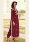 Beautiful Embroidery Worked Naira Cut Designer suit - Wine Shade