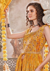 High Slit Embroidered Silk Anarkali Suit - Golden Yellow