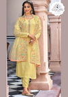 Full Embroidery Worked Georgette Designer Suit - Yellow