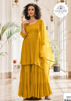 Embroidered Georgette Sharara Suit in Mustard