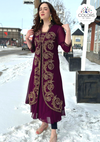 Wine Shaded Sequin Embroidered Two Piece Long Dress