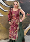 Mehendi Green Kundan Work Digital Print Long Dress