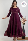 Ethnic Motif Printed A-Line Gown in Wine Colour