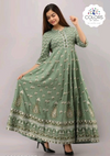 Olive Green A-line Gota Patti Ethnic Gown