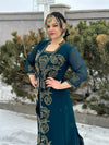 Gorgeous Sequin Embroidered Two Piece Long Dress - Dark Green