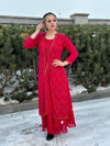 Gorgeous Sequin Embroidered Motif Print Two Piece Long Dress - Raspberry Shade