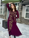 Wine Shaded Sequin Embroidered Two Piece Long Dress