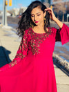 Carmine red Designer long dress - Colors of India