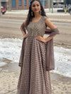 Wood Grey Shaded Designer Long Dress With Dupatta
