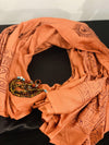 Amber brown mantra printed cotton scarf - Colors of India