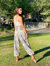 Breezy boho style summer special white and blue printed Thai mantra/ gypsy pants - Colors of India