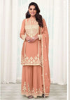 All Over Embroidered Sharara Suit - Peach