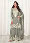 All Over Embroidered Sharara Suit - Grey
